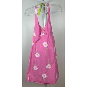 Vintage Lilly Pulitzer Flower Pink Halter Dress White Label Size 6 Y2K Women's